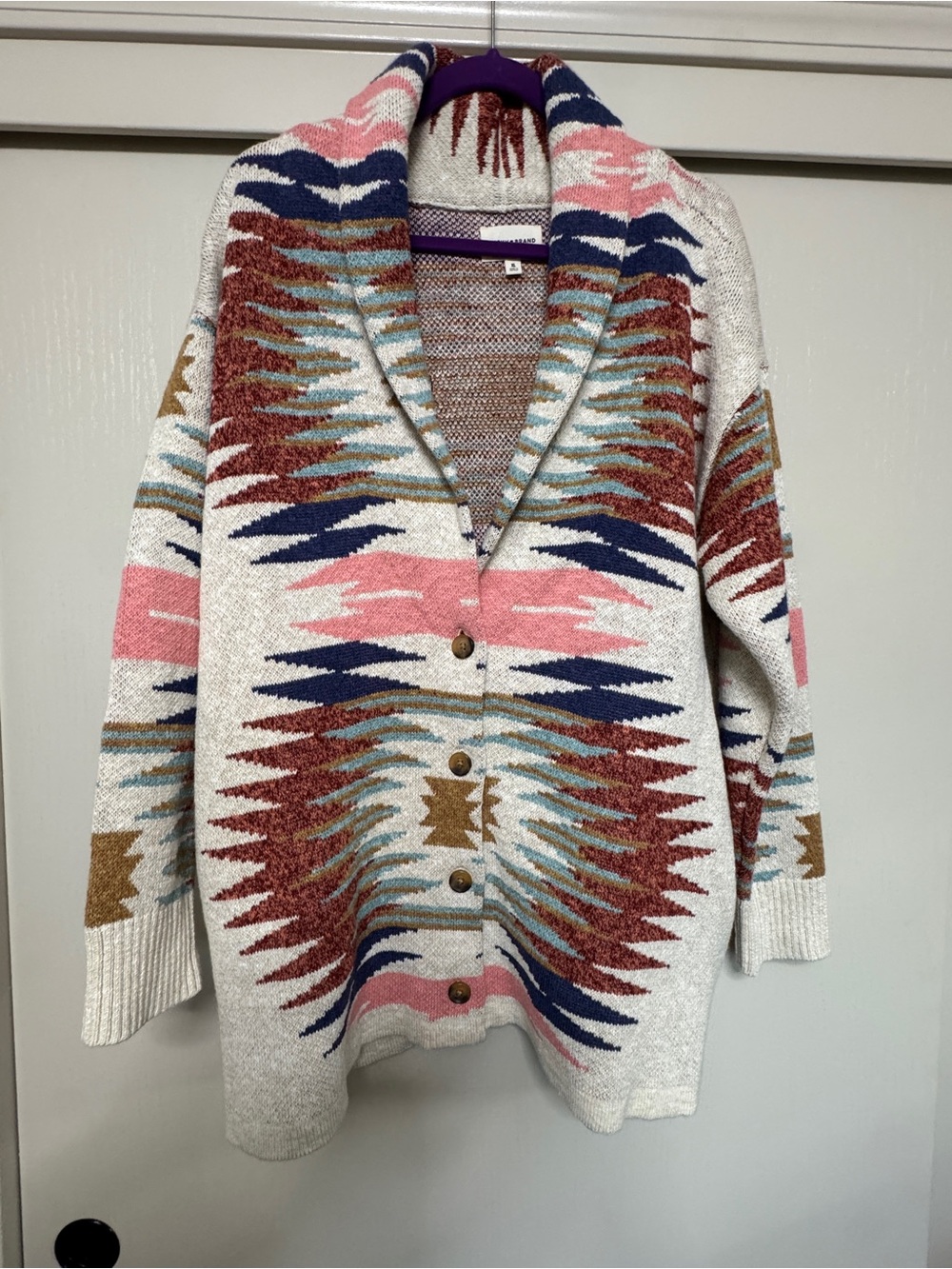 Cozy cardigan Collar Aztec Pattern Cardigan Sweater - Cream Multi
